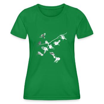 Birds, branches, titmice, swarm, white, illustration - Women's Functional T-Shirt - kelly green - Front - AI Model Female 172 dark (172cm)