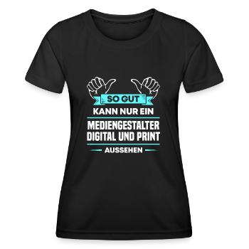 Mediengestalter Digital Print Design für Profis - Frauen Funktions-T-Shirt - Schwarz - Vorne - AI Model Female 172 light (172cm)
