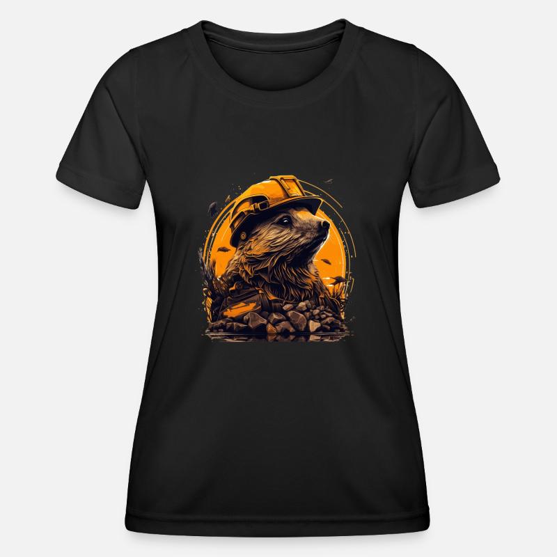 Bieber as master builder with yellow safety helmet - Women's Functional T-Shirt - black