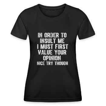 Drôle Afin De M’Insulter T-shirt Blague Sarcastique - T-shirt sport Femme - noir - Devant - AI Model Female 172 light (172cm)
