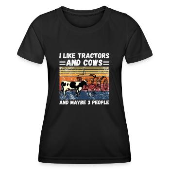 I Like Tractors And Cows And Maybe 3 People - Frauen Funktions-T-Shirt - Schwarz - Vorne - AI Model Female 172 light (172cm)