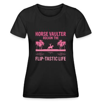 Conception acrobatique de voûte et cheval équestre - T-shirt sport Femme - noir - Devant - AI Model Female 172 light (172cm)