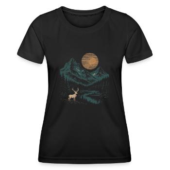 Deer in the moonlight Quiet night in the mountains - Women's Functional T-Shirt - black - Front - AI Model Female 172 light (172cm)