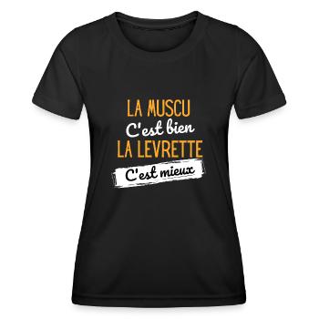 La muscu c'est bien la levrette c'est mieux - T-shirt sport Femme - noir - Devant - AI Model Female 172 light (172cm)