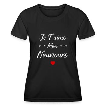 je t'aime mon Nounours - T-shirt sport Femme - noir - Devant - AI Model Female 172 light (172cm)