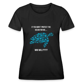 Unique blue plastic silhouette turtle graphic - Frauen Funktions-T-Shirt - Schwarz - Vorne - AI Model Female 172 light (172cm)