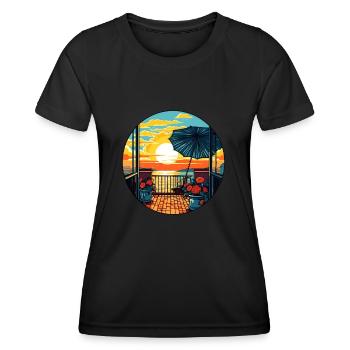Holidays on the balcony, parasol, sun, sea - Women's Functional T-Shirt - black - Front - AI Model Female 172 light (172cm)