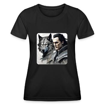 Loki avec le loup de Fenri Asgard Ragnarok - T-shirt sport Femme - noir - Devant - AI Model Female 172 light (172cm)
