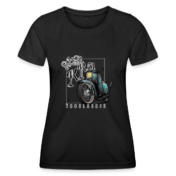 Schwalbe Tuning (turquoise / rust) // Illustration - Women's Functional T-Shirt - black - Front - AI Model Female 172 light (172cm)