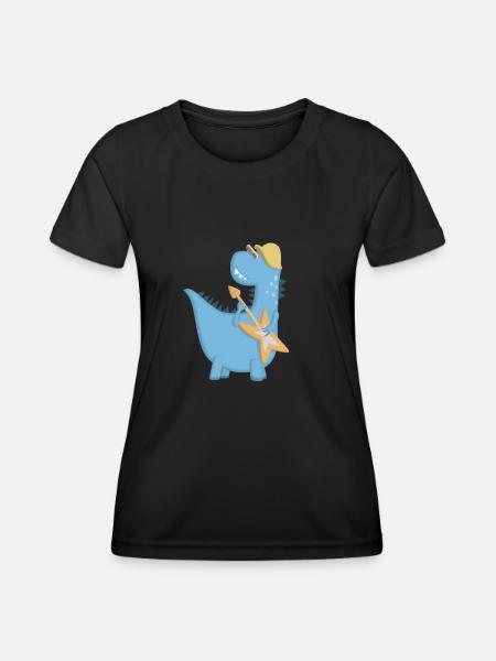 Blue Dinosaurier Rocker E-Gitarre - Frauen Funktions-T-Shirt - Schwarz