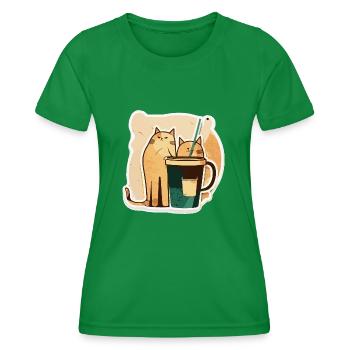 Katzen trinken Kaffee mit Strohhalm Geschenk - Frauen Funktions-T-Shirt - Kelly Green - Vorne - AI Model Female 172 dark (172cm)