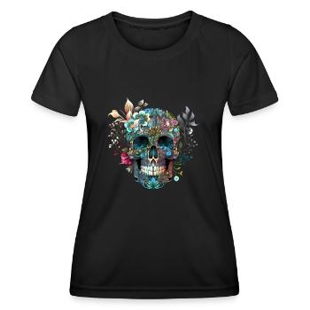 Mexican skull, flowers, skull, floral - Women's Functional T-Shirt - black - Front - AI Model Female 172 light (172cm)