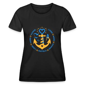 SEA SUN BEACH LOVE Ancres et Coeurs 4 - T-shirt sport Femme - noir - Devant - AI Model Female 172 light (172cm)