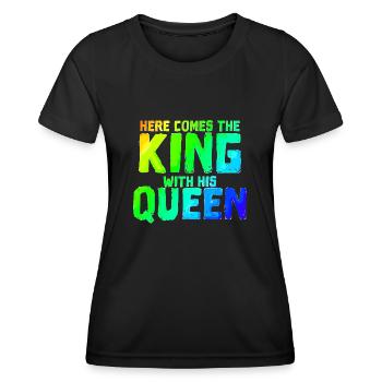 Here comes the king with his queen | Pair - Women's Functional T-Shirt - black - Front - AI Model Female 172 light (172cm)