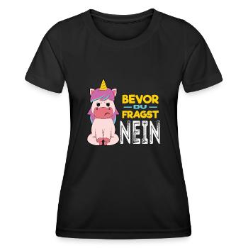 Avant de demander Licorne - T-shirt sport Femme - noir - Devant - AI Model Female 172 light (172cm)