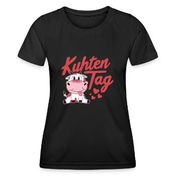 Lustiges Kuh Landwirt Bäuerin Kühe Geschenk - Frauen Funktions-T-Shirt - Schwarz - Vorne - AI Model Female 172 light (172cm)