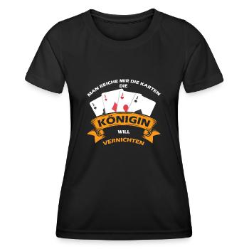 Man Reiche Mir Die Karten | Spruch Königin Skat - Frauen Funktions-T-Shirt - Schwarz - Vorne - AI Model Female 172 light (172cm)