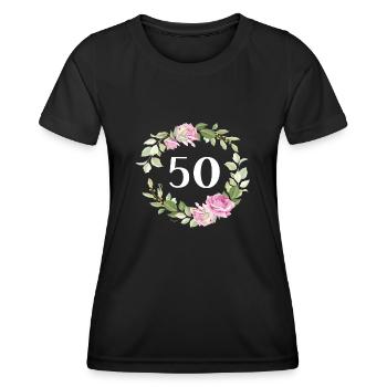 50. Geburtstag Blumen Motive Fünfzigster 50 - Frauen Funktions-T-Shirt - Schwarz - Vorne - AI Model Female 172 light (172cm)