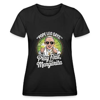 Le pape et Marguerite - T-shirt sport Femme - noir - Devant - AI Model Female 172 light (172cm)