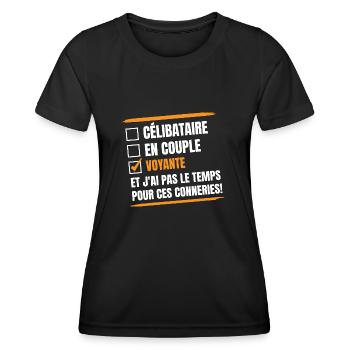 célibataire en couple NON VOYANTE - T-shirt sport Femme - noir - Devant - AI Model Female 172 light (172cm)