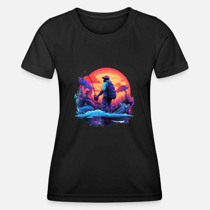 Angler Sunset Neon Style - Women's Functional T-Shirt - black