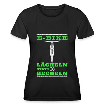 E-MTB Lächeln Statt Hecheln E-Bike eBiker Radsport - Frauen Funktions-T-Shirt - Schwarz - Vorne - AI Model Female 172 light (172cm)