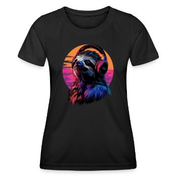 Faultier Musik - SLOTH MUSIK HEADPHONES - Frauen Funktions-T-Shirt - Schwarz - Vorne - AI Model Female 172 light (172cm)