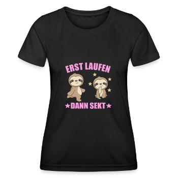 Lustiges Faultier das joggt und sekt - Frauen Funktions-T-Shirt - Schwarz - Vorne - AI Model Female 172 light (172cm)