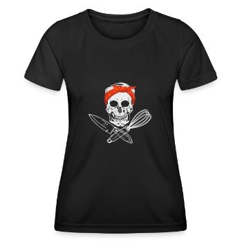 Totenkopf Köchin mit Messer und Schneebesen - Frauen Funktions-T-Shirt - Schwarz - Vorne - AI Model Female 172 light (172cm)