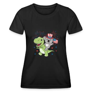 Koala mit T-Rex für den vierten Juli Feuerwerk - Frauen Funktions-T-Shirt - Schwarz - Vorne - AI Model Female 172 light (172cm)