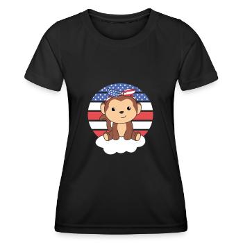 Affe für den vierten Juli amerika Flagge USA - Frauen Funktions-T-Shirt - Schwarz - Vorne - AI Model Female 172 light (172cm)