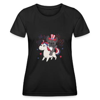 Hund mit Einhorn für den vierten Juli Feuerwerk - Frauen Funktions-T-Shirt - Schwarz - Vorne - AI Model Female 172 light (172cm)