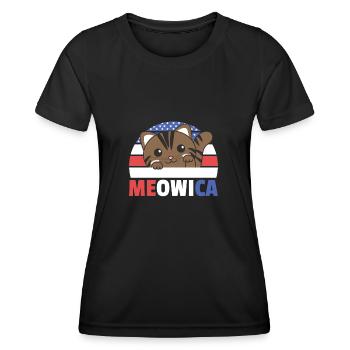 Katze für den vierten Juli USA Flagge Meowica - Frauen Funktions-T-Shirt - Schwarz - Vorne - AI Model Female 172 light (172cm)