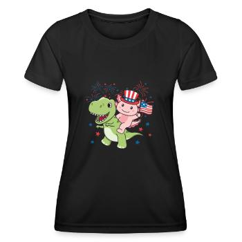 Axolotl mit T-Rex für den vierten Juli Feuerwerk - Frauen Funktions-T-Shirt - Schwarz - Vorne - AI Model Female 172 light (172cm)