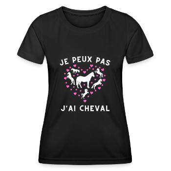 JE PEUX PAS J'AI CHEVAL - Rose & Blanc - T-shirt sport Femme - noir - Devant - AI Model Female 172 light (172cm)