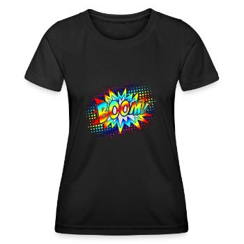 Comic Boom Explosion Sprechblase Superheld Retro - Frauen Funktions-T-Shirt - Schwarz - Vorne - AI Model Female 172 light (172cm)