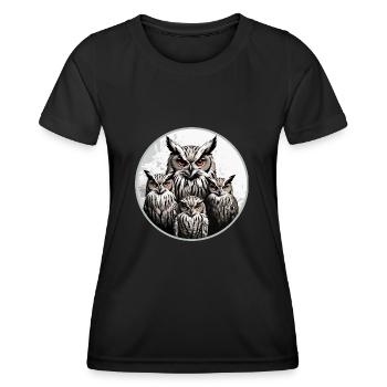 Owl Family - Graphic Owl Motif with Four Eagle Owls - Women's Functional T-Shirt - black - Front - AI Model Female 172 light (172cm)