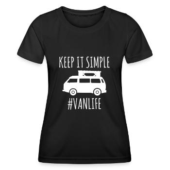 Van Life Motorhome Camping Freugeist Travel - Women's Functional T-Shirt - black - Front - AI Model Female 172 light (172cm)