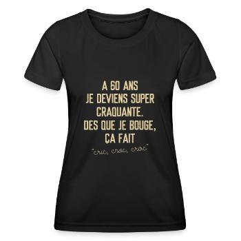 Anniversaire 60 ans - T-shirt sport Femme - noir - Devant - AI Model Female 172 light (172cm)