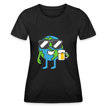 Earth drinks beer beer mug Earth Day - Women's Functional T-Shirt - black - Front - AI Model Female 172 light (172cm)