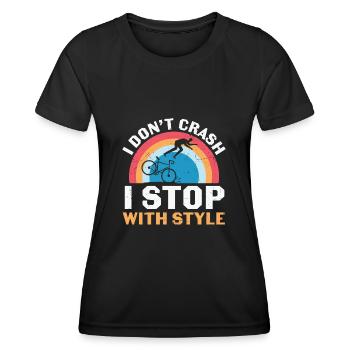 Drôle de cyclisme je ne m’écrase pas je m’arrête avec style - T-shirt sport Femme - noir - Devant - AI Model Female 172 light (172cm)
