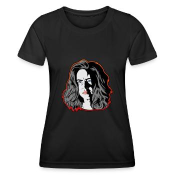 Eine Frau wie aus einem noir Film orange - Frauen Funktions-T-Shirt - Schwarz - Vorne - AI Model Female 172 light (172cm)