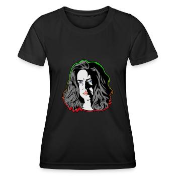 Eine Frau wie aus einem noir Film grün/orange - Frauen Funktions-T-Shirt - Schwarz - Vorne - AI Model Female 172 light (172cm)
