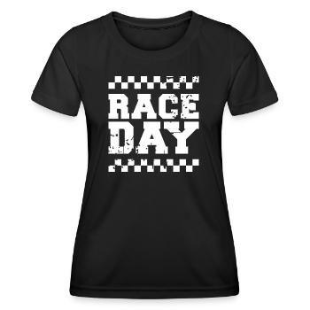race day Zielflagge Autorennen Formel Racing Logo - Frauen Funktions-T-Shirt - Schwarz - Vorne - AI Model Female 172 light (172cm)