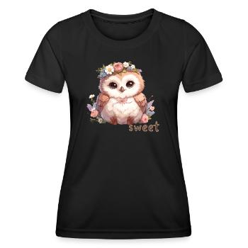 Hibou mignon avec des fleurs - T-shirt sport Femme - noir - Devant - AI Model Female 172 light (172cm)