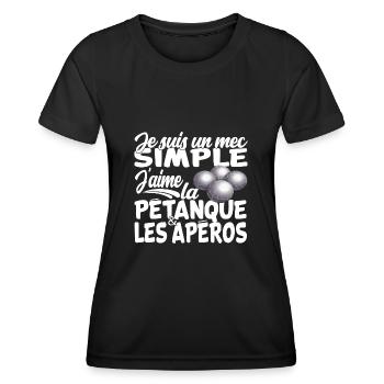 je suis un mec simple j'aime la pétanque et apéro - T-shirt sport Femme - noir - Devant - AI Model Female 172 light (172cm)