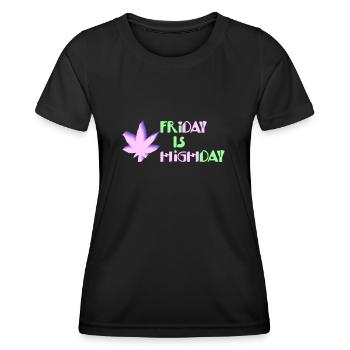 Le vendredi est le jour fort avec des feuilles de mauvaises herbes - T-shirt sport Femme - noir - Devant - AI Model Female 172 light (172cm)