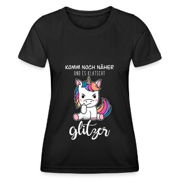 Einhorn Stinkefinger(weiß) - Frauen Funktions-T-Shirt - Schwarz - Vorne - AI Model Female 172 light (172cm)