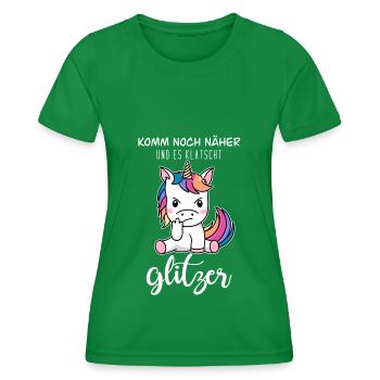 Einhorn Stinkefinger(weiß) - Frauen Funktions-T-Shirt - Kelly Green - Vorne - AI Model Female 172 dark (172cm)