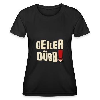 "Geiler Dübb" fränkischer Dialekt Übersetzer - Frauen Funktions-T-Shirt - Schwarz - Vorne - AI Model Female 172 light (172cm)